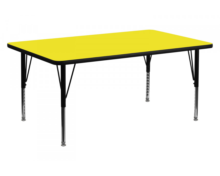 BLNK Wren Rectangular HP Laminate Activity Table - Yellow, 30"W x 72"L, with Short Height Adjustable Legs