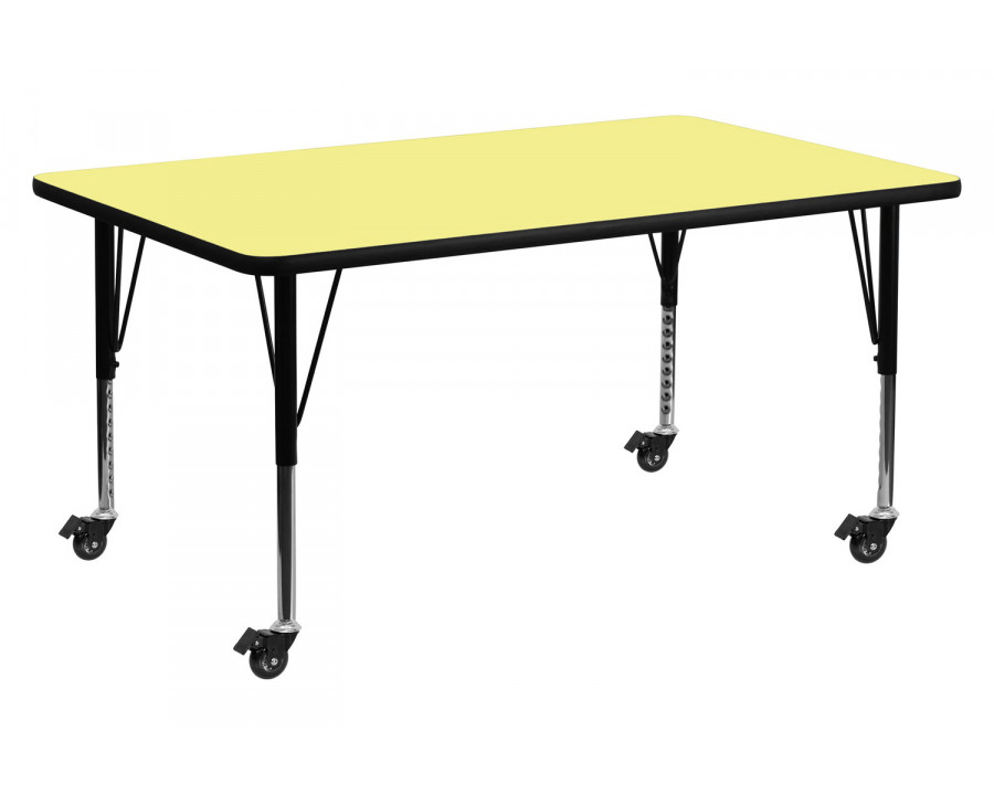 BLNK Wren Mobile Rectangular Thermal Laminate Activity Table - Yellow, 30"W x 72"L, with Short Height Adjustable Legs