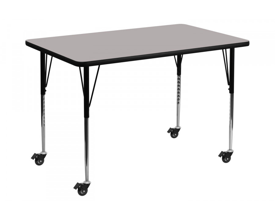 BLNK Wren Mobile Rectangular HP Laminate Activity Table - Gray, 36"W x 72"L, with Standard Height Adjustable Legs