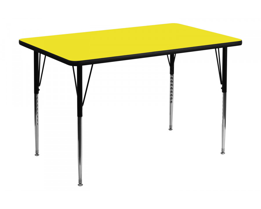 BLNK Wren Rectangular HP Laminate Activity Table - Yellow, 36"W x 72"L, with Standard Height Adjustable Legs