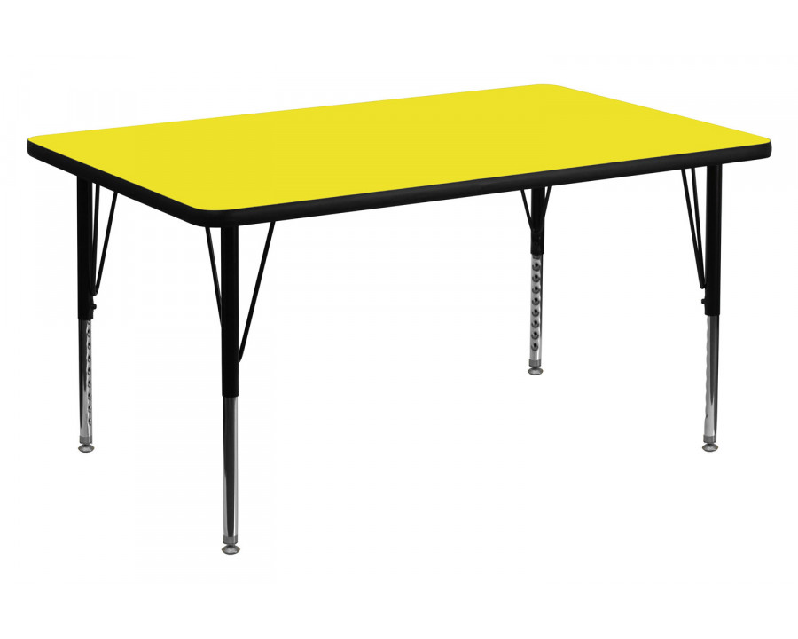 BLNK Wren Rectangular HP Laminate Activity Table - Yellow, 36"W x 72"L, with Short Height Adjustable Legs