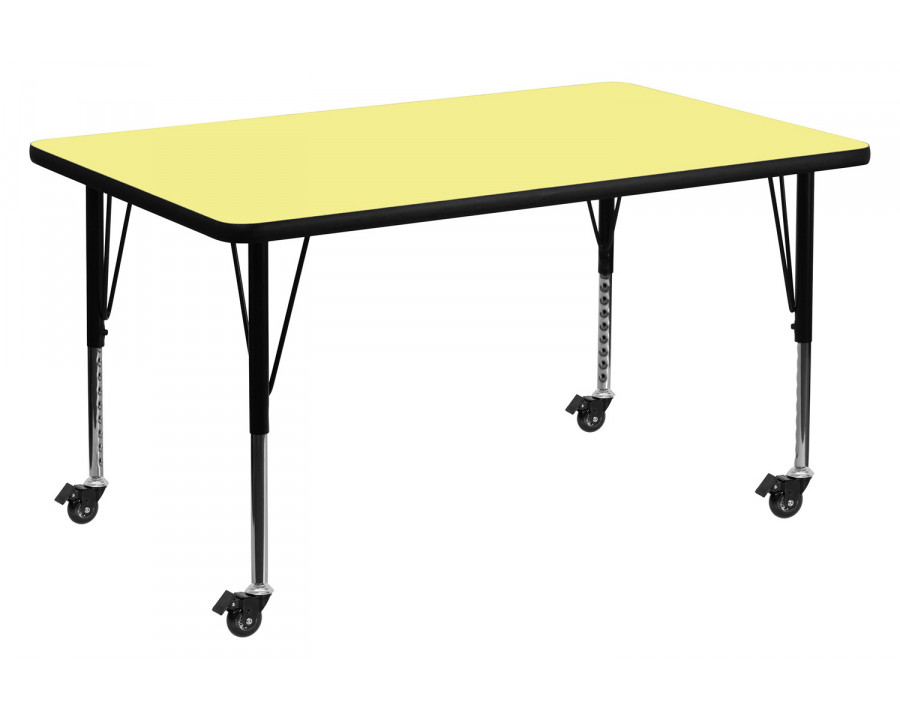 BLNK Wren Mobile Rectangular Thermal Laminate Activity Table - Yellow, 36"W x 72"L, with Short Height Adjustable Legs