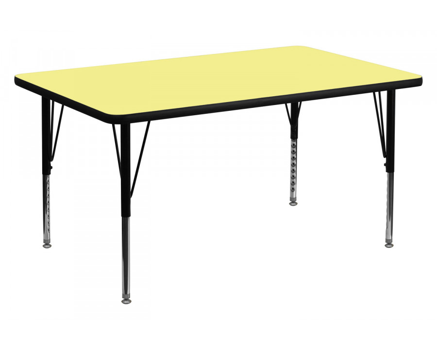 BLNK Wren Rectangular Thermal Laminate Activity Table - Yellow, 36"W x 72"L, with Short Height Adjustable Legs