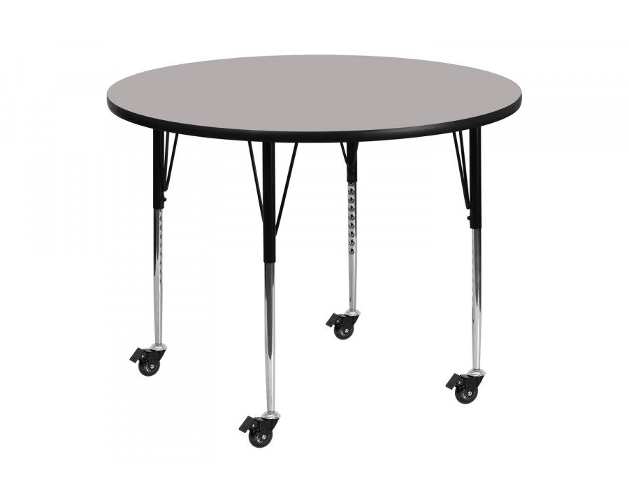 BLNK Wren Mobile Round HP Laminate Activity Table - Gray, 42"D, with Standard Height Adjustable Legs