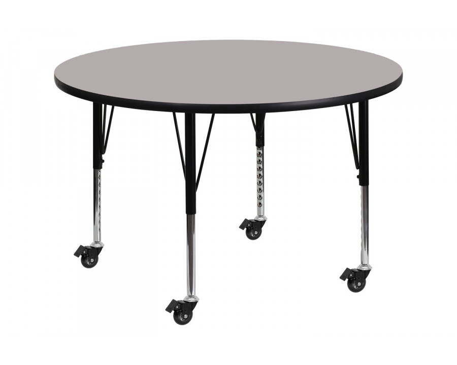 BLNK Wren Mobile Round HP Laminate Activity Table - Gray, 42"D, with Short Height Adjustable Legs