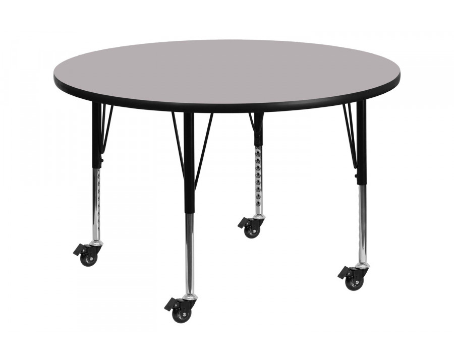 BLNK Wren Mobile Round Thermal Laminate Activity Table - Gray, 42"D, with Short Height Adjustable Legs