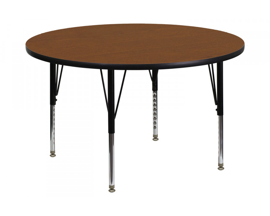 BLNK Wren Round HP Laminate Activity Table - Oak, 42"D, with Short Height Adjustable Legs