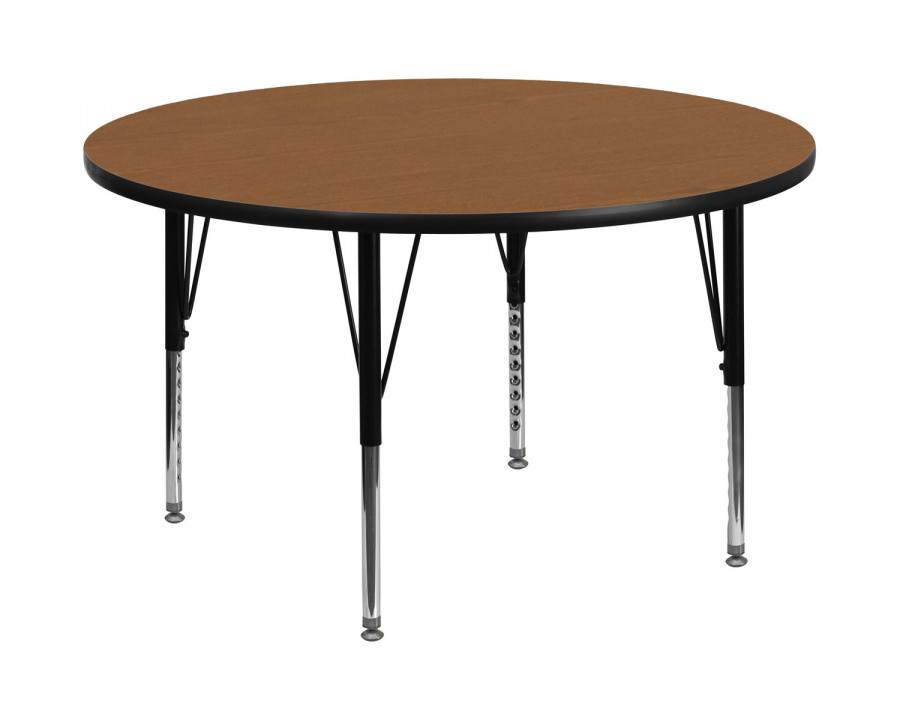 BLNK Wren Round Thermal Laminate Activity Table - Oak, 42"D, with Short Height Adjustable Legs