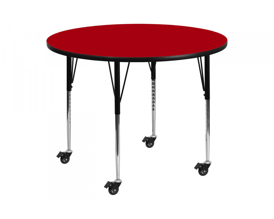 BLNK Wren Mobile Round Thermal Laminate Activity Table - Red, 42"D, with Standard Height Adjustable Legs