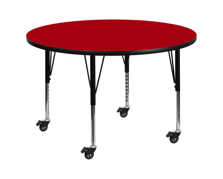 BLNK Wren Mobile Round Thermal Laminate Activity Table - Red, 42"D, with Short Height Adjustable Legs