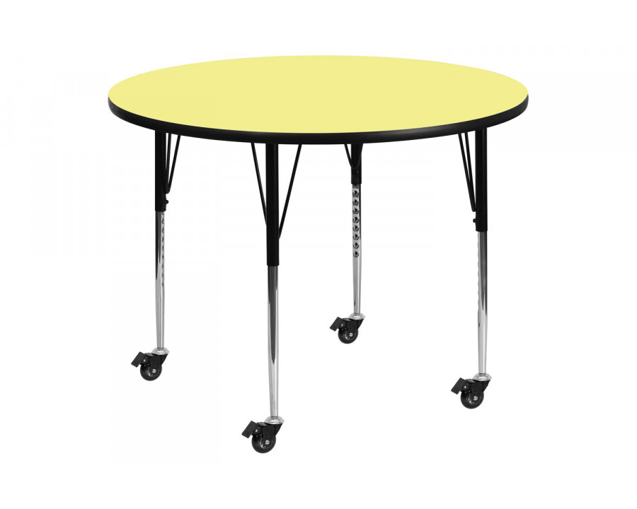 BLNK Wren Mobile Round Thermal Laminate Activity Table - Yellow, 42"D, with Standard Height Adjustable Legs