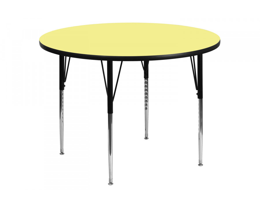 BLNK Wren Round Thermal Laminate Activity Table - Yellow, 42"D, with Standard Height Adjustable Legs