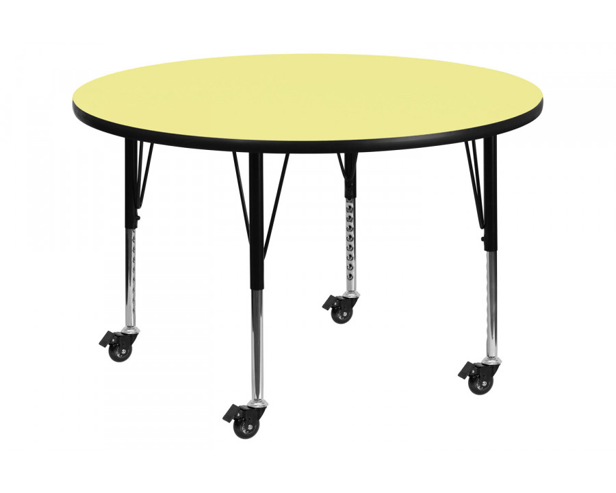 BLNK Wren Mobile Round Thermal Laminate Activity Table - Yellow, 42"D, with Short Height Adjustable Legs