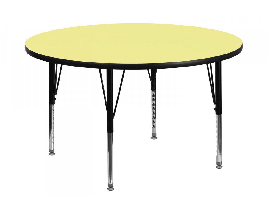 BLNK Wren Round Thermal Laminate Activity Table - Yellow, 42"D, with Short Height Adjustable Legs