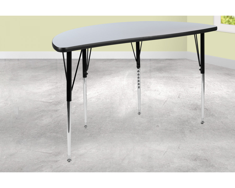 BLNK Wren Half Circle Thermal Laminate Wave Flexible Collaborative Activity Table - Gray, 47.5"D, with Standard Height Adjustable Legs