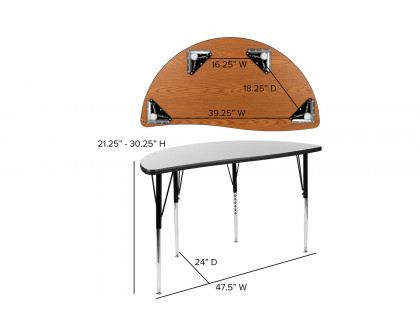 BLNK Wren Half Circle Thermal Laminate Wave Flexible Collaborative Activity Table - Gray, 47.5"D, with Standard Height Adjustable Legs