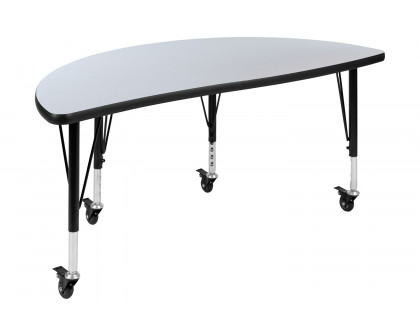 BLNK Wren Mobile Half Circle Thermal Laminate Wave Flexible Collaborative Activity Table - Gray, 47.5"D, with Short Height Adjustable Legs