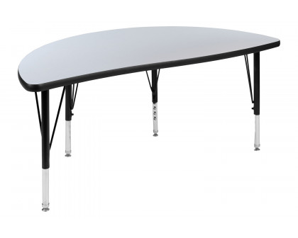 BLNK Wren Half Circle Thermal Laminate Wave Flexible Collaborative Activity Table - Gray, 47.5"D, with Short Height Adjustable Legs