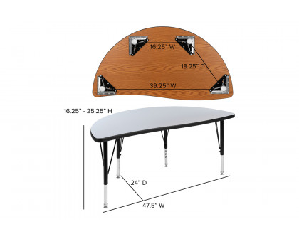 BLNK Wren Half Circle Thermal Laminate Wave Flexible Collaborative Activity Table - Gray, 47.5"D, with Short Height Adjustable Legs