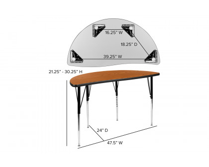 BLNK Wren Half Circle Thermal Laminate Wave Flexible Collaborative Activity Table - Oak, 47.5"D, with Standard Height Adjustable Legs