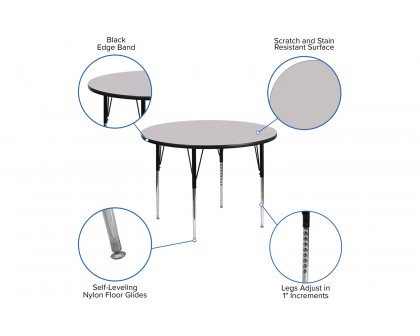 BLNK Wren Round Thermal Laminate Activity Table - Gray, 48"D, with Standard Height Adjustable Legs