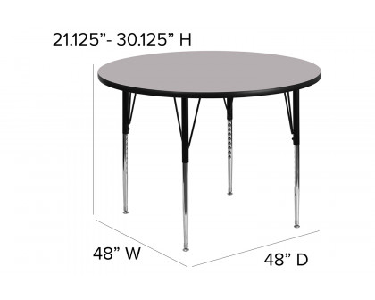 BLNK Wren Round Thermal Laminate Activity Table - Gray, 48"D, with Standard Height Adjustable Legs