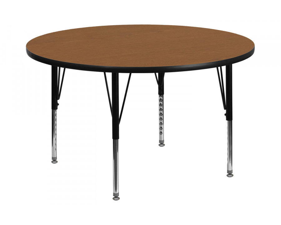 BLNK Wren Round Thermal Laminate Activity Table - Oak, 48"D, with Short Height Adjustable Legs