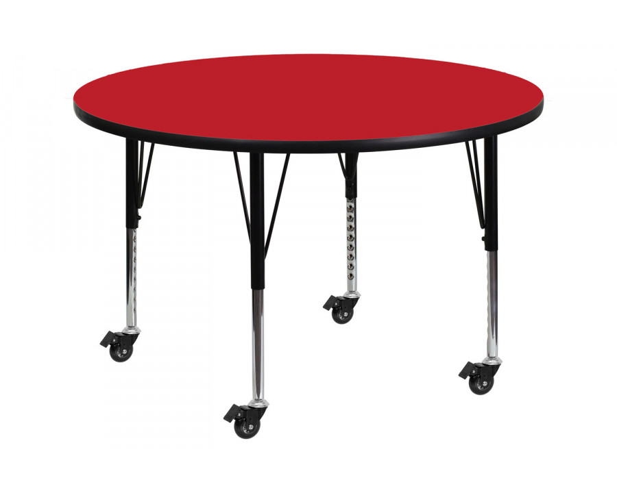 BLNK Wren Mobile Round HP Laminate Activity Table - Red, 48"D, with Short Height Adjustable Legs