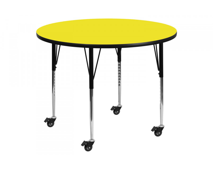 BLNK Wren Mobile Round HP Laminate Activity Table - Yellow, 48"D, with Standard Height Adjustable Legs