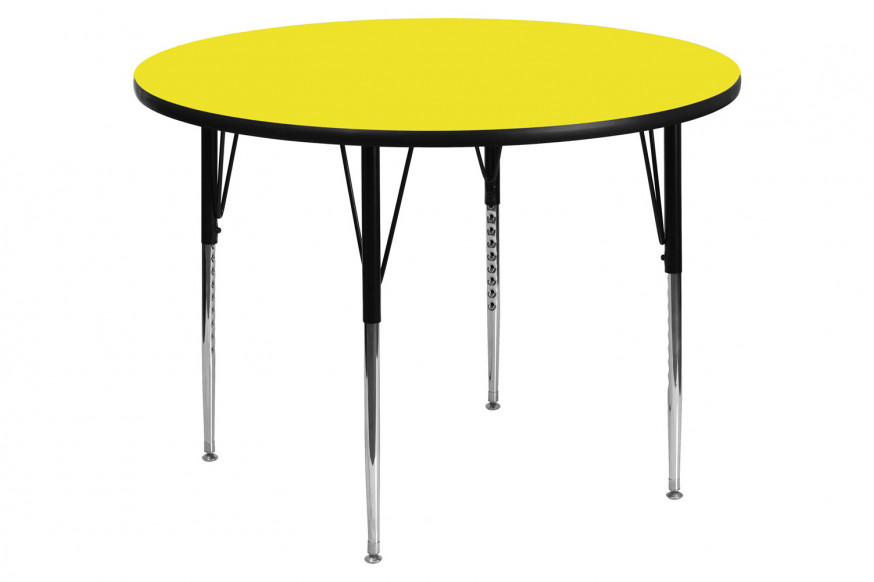 BLNK™ Wren Round HP Laminate Activity Table - Yellow, 48"D, with Standard Height Adjustable Legs