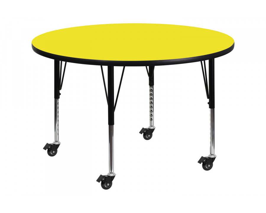 BLNK Wren Mobile Round HP Laminate Activity Table - Yellow, 48"D, with Short Height Adjustable Legs