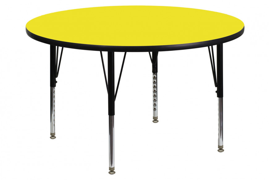 BLNK™ Wren Round HP Laminate Activity Table - Yellow, 48"D, with Short Height Adjustable Legs