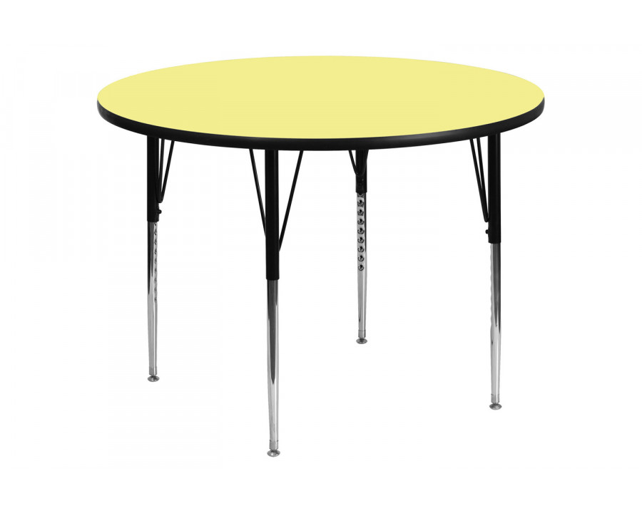 BLNK Wren Round Thermal Laminate Activity Table - Yellow, 48"D, with Standard Height Adjustable Legs