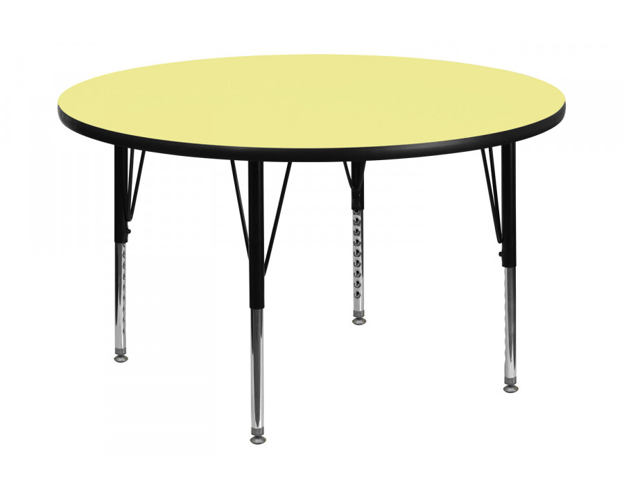 BLNK Wren Round Thermal Laminate Activity Table - Yellow, 48"D, with Short Height Adjustable Legs