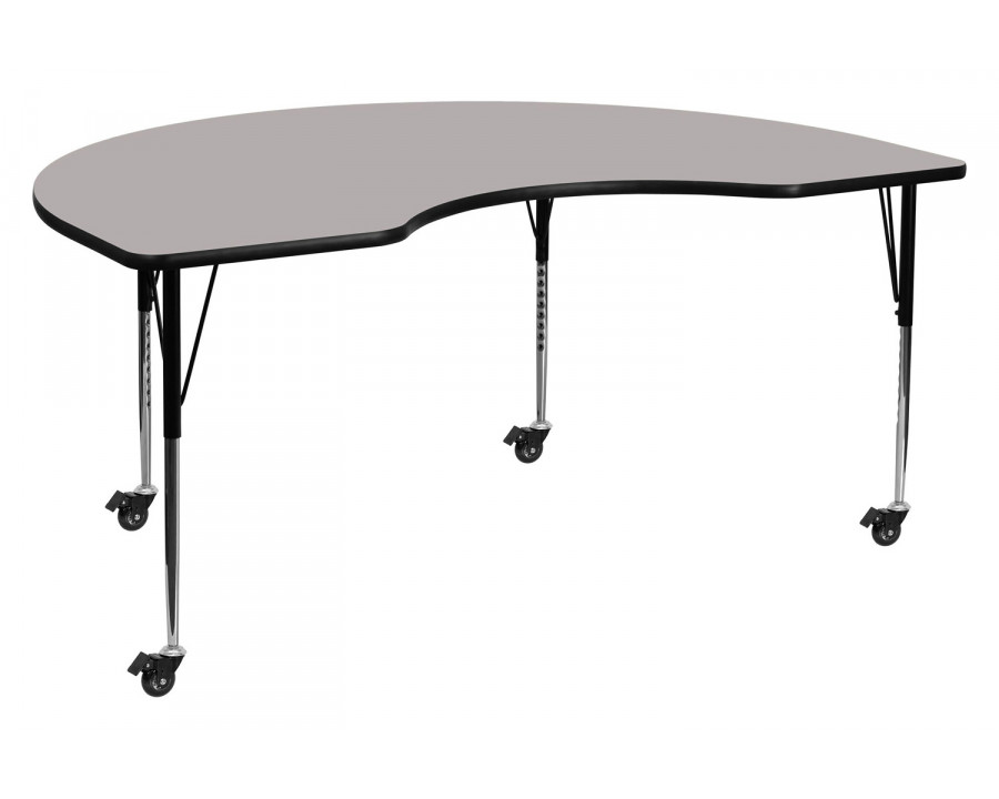 BLNK Wren Mobile Kidney HP Laminate Activity Table - Gray, 48"W x 72"L, with Standard Height Adjustable Legs