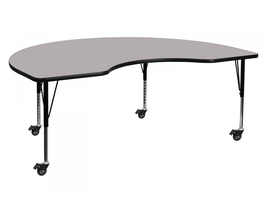 BLNK Wren Mobile Kidney HP Laminate Activity Table - Gray, 48"W x 72"L, with Short Height Adjustable Legs