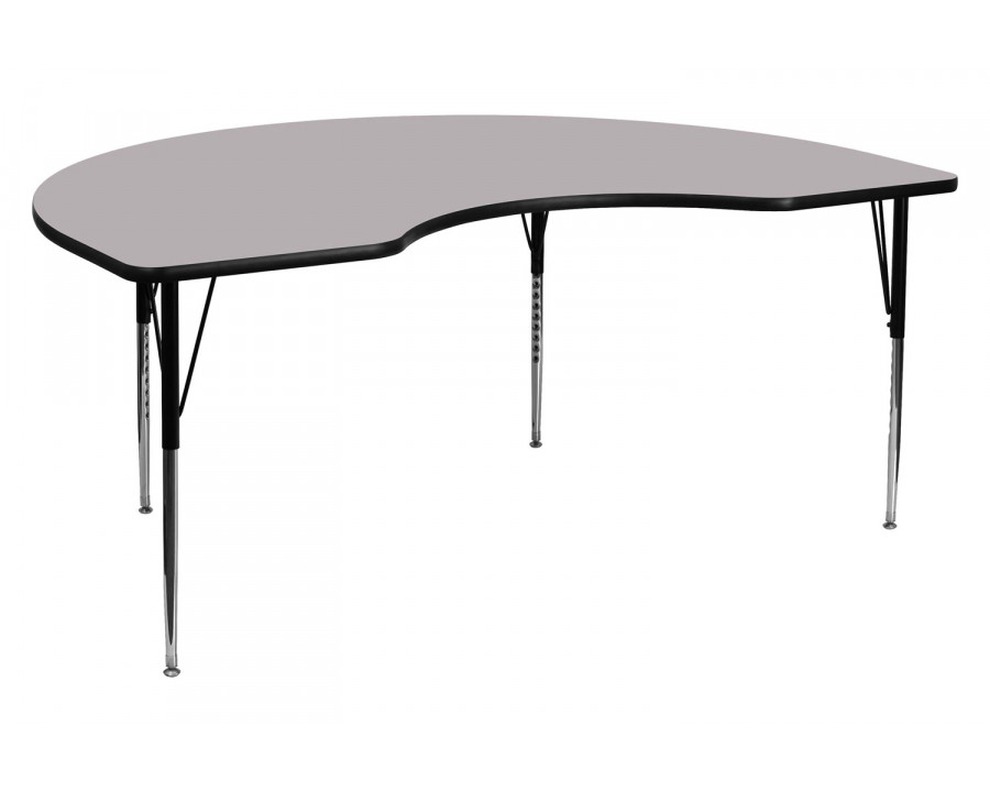 BLNK Wren Kidney Thermal Laminate Activity Table - Gray, 48"W x 72"L, with Standard Height Adjustable Legs