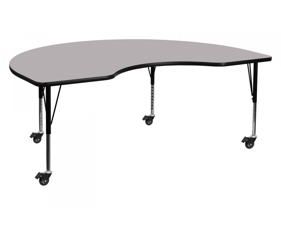 BLNK Wren Mobile Kidney Thermal Laminate Activity Table - Gray, 48"W x 72"L, with Short Height Adjustable Legs