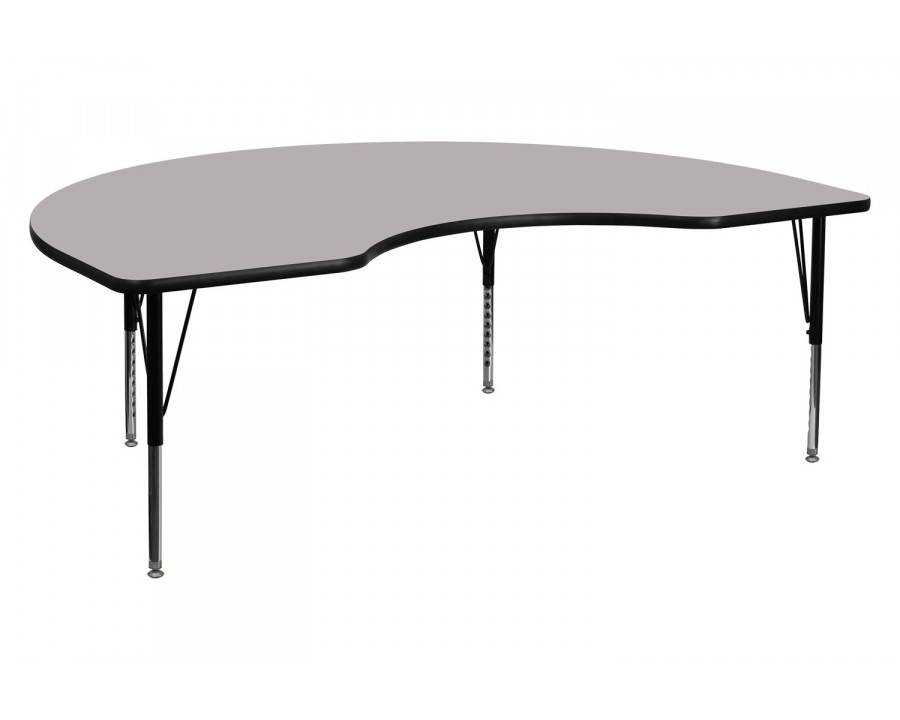 BLNK Wren Kidney Thermal Laminate Activity Table - Gray, 48"W x 72"L, with Short Height Adjustable Legs