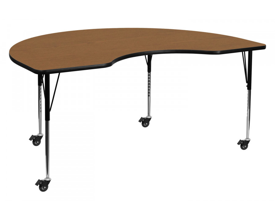 BLNK Wren Mobile Kidney Thermal Laminate Activity Table - Oak, 48"W x 72"L, with Standard Height Adjustable Legs