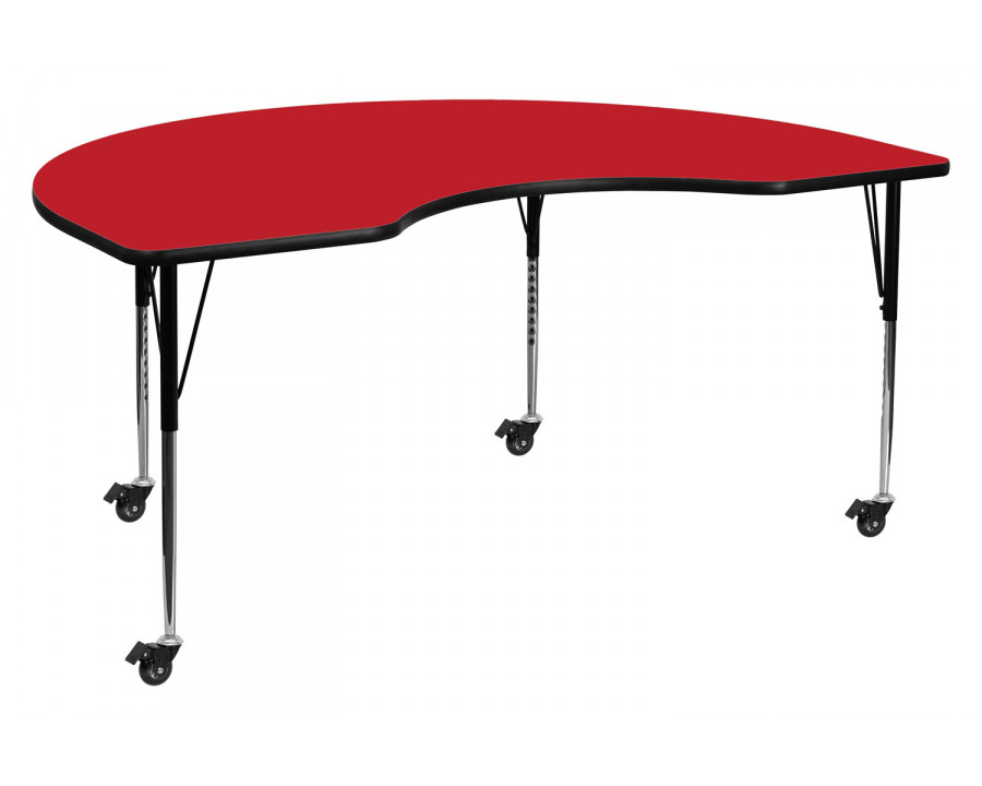 BLNK Wren Mobile Kidney HP Laminate Activity Table - Red, 48"W x 72"L, with Standard Height Adjustable Legs