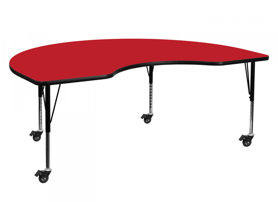 BLNK Wren Mobile Kidney HP Laminate Activity Table - Red, 48"W x 72"L, with Short Height Adjustable Legs