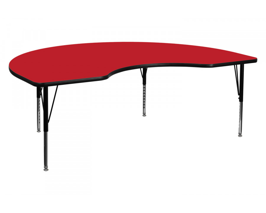 BLNK Wren Kidney HP Laminate Activity Table - Red, 48"W x 72"L, with Short Height Adjustable Legs