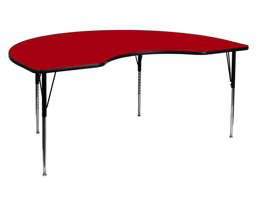 BLNK Wren Kidney Thermal Laminate Activity Table - Red, 48"W x 72"L, with Standard Height Adjustable Legs