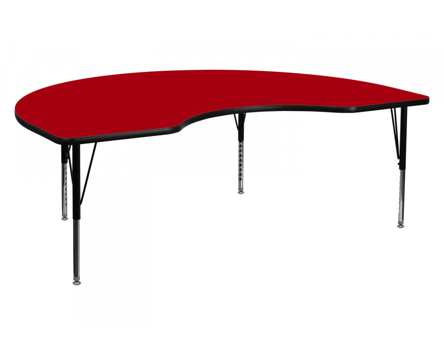 BLNK Wren Kidney Thermal Laminate Activity Table - Red, 48"W x 72"L, with Short Height Adjustable Legs