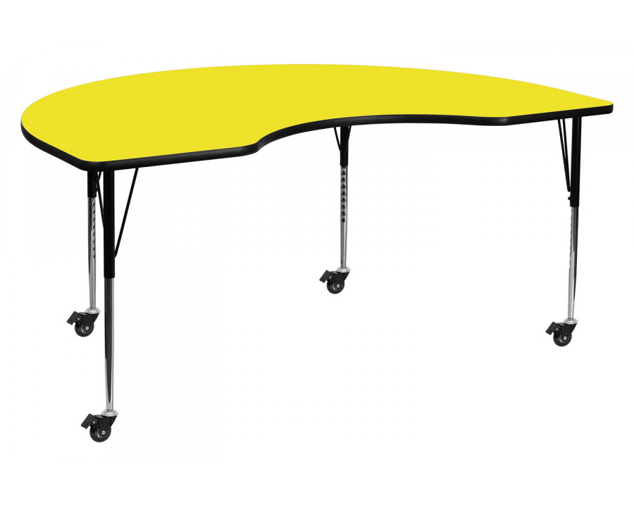 BLNK Wren Mobile Kidney HP Laminate Activity Table - Yellow, 48"W x 72"L, with Standard Height Adjustable Legs