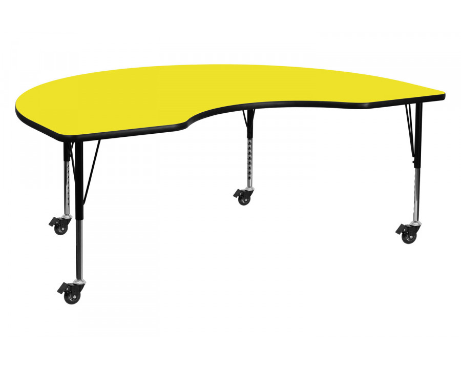 BLNK Wren Mobile Kidney HP Laminate Activity Table - Yellow, 48"W x 72"L, with Short Height Adjustable Legs