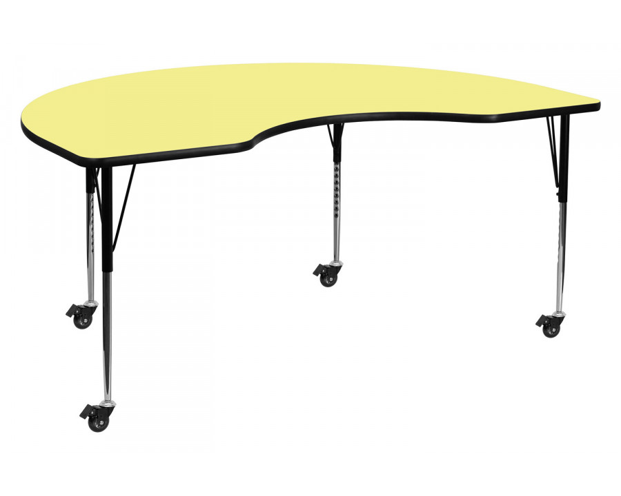 BLNK Wren Mobile Kidney Thermal Laminate Activity Table - Yellow, 48"W x 72"L, with Standard Height Adjustable Legs