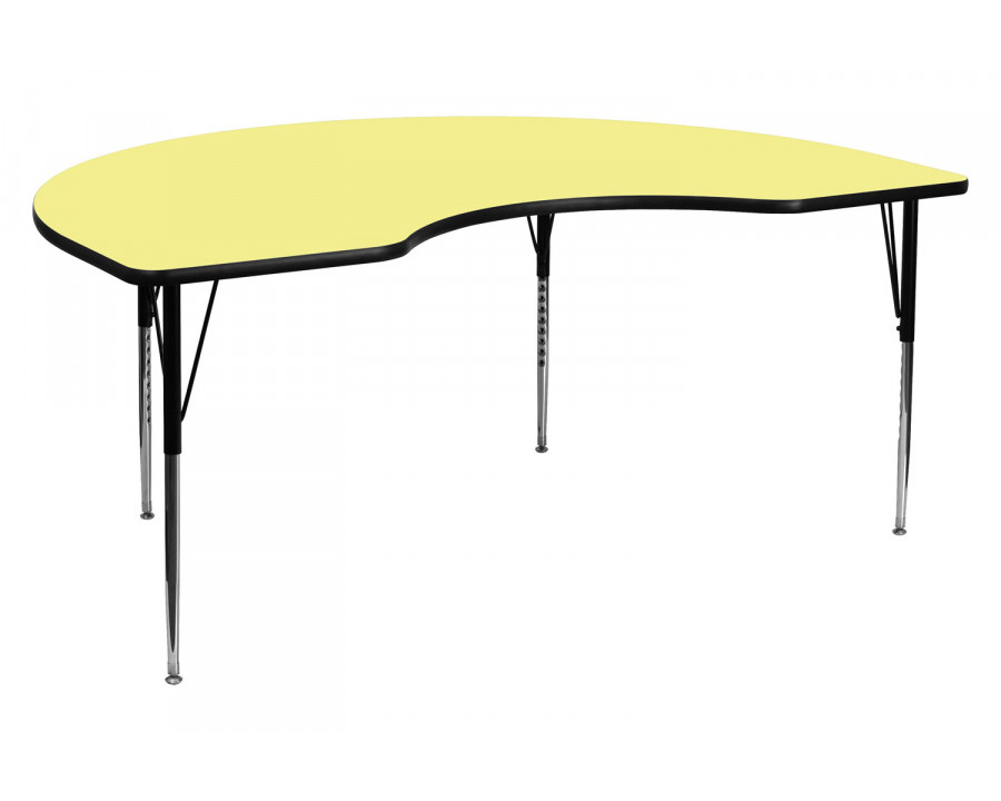 BLNK Wren Kidney Thermal Laminate Activity Table - Yellow, 48"W x 72"L, with Standard Height Adjustable Legs