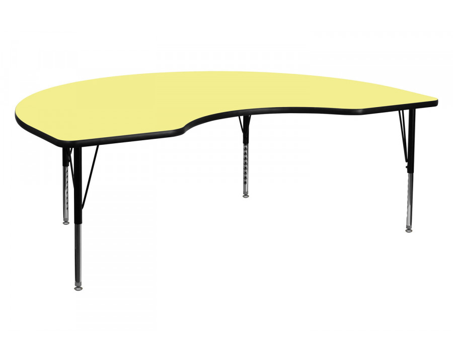 BLNK Wren Kidney Thermal Laminate Activity Table - Yellow, 48"W x 72"L, with Short Height Adjustable Legs